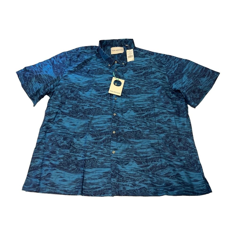 Tori Richard 3XL Blue Cotton Short Sleeve  Hawaii Camp Shirt NWT Island Waves